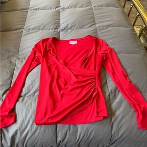 Pinup Couture Red Long Sleeve Wrap Blouse